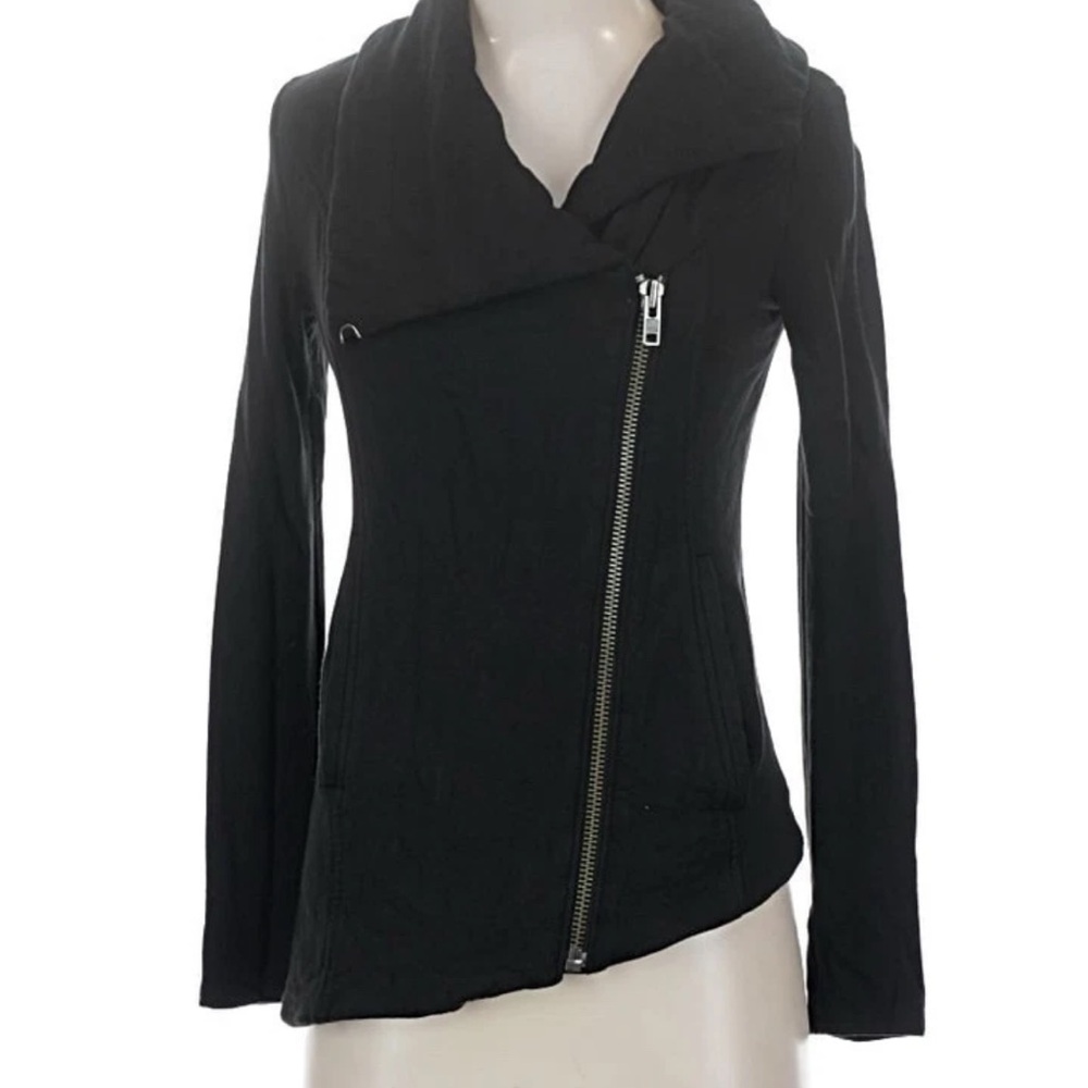 Helmut Lang Black Hook Collar Avant-Garde Asymmetrical Zip Up Jacket Size Large